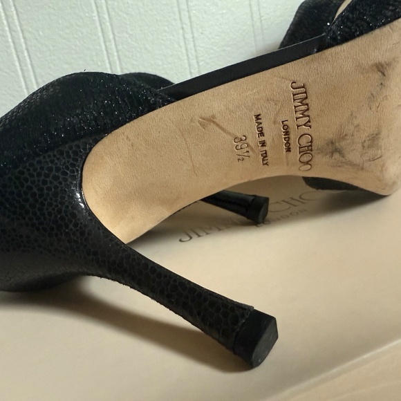 Jimmy Choo Sparkly Black Peep Toe Heels - Picture 3 of 3